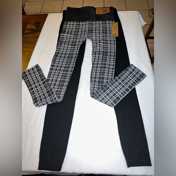 NWT SHOSHO 2PACK LEGGINGS BLACK PLAIN AND CHECKERED SIZE S/M(14) - Picture 1 of 3